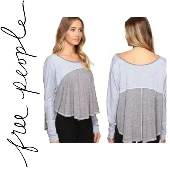 FREE PEOPLE We The Free Cloud Nine Cropped Oversized Tee Top Sweater Size M - Picture 1 of 13